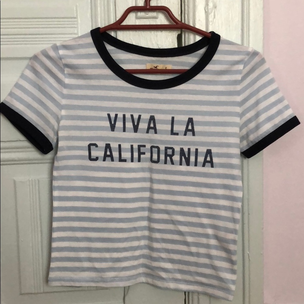 🌸 Hollister: Cropped Blue Striped Shirt